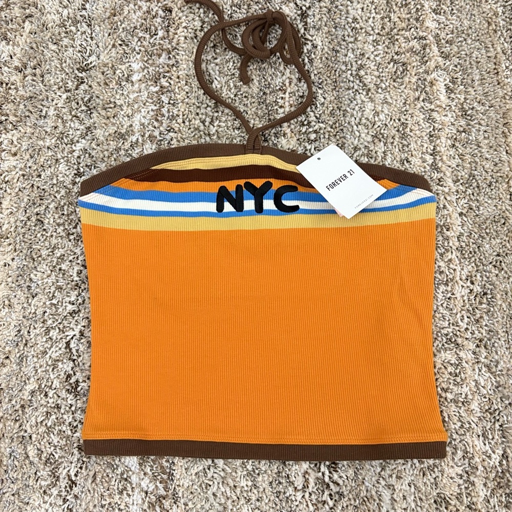 Forever 21 Orange and Brown NYC Tube Top